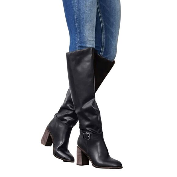 COLISE'E DE SACHA Italian Made Black Leather Over The Knee  Boot Size 38 - Picture 1 of 9
